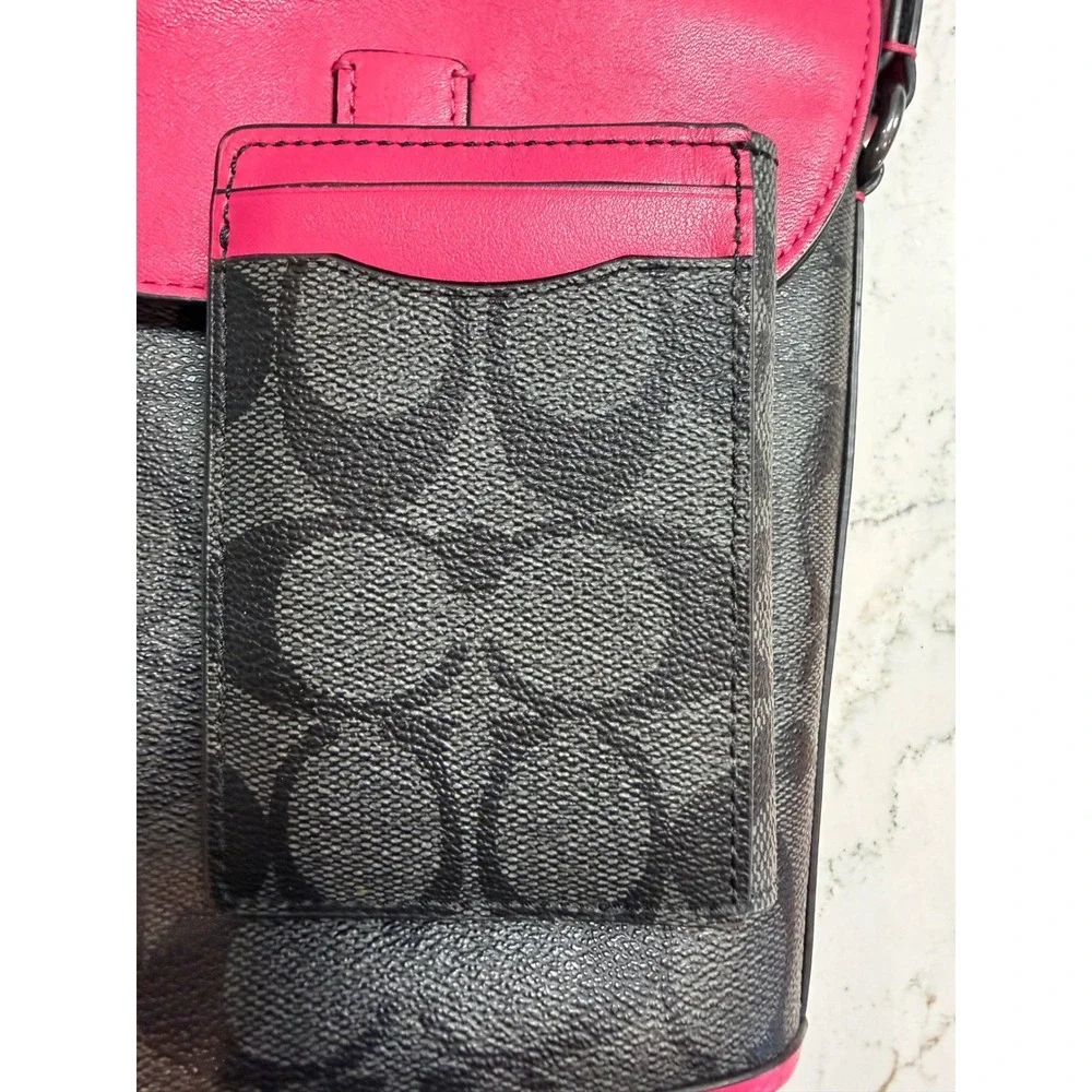 Coach Track Small Crossbody Bag Signature Canvas Charcoal Pink C2600